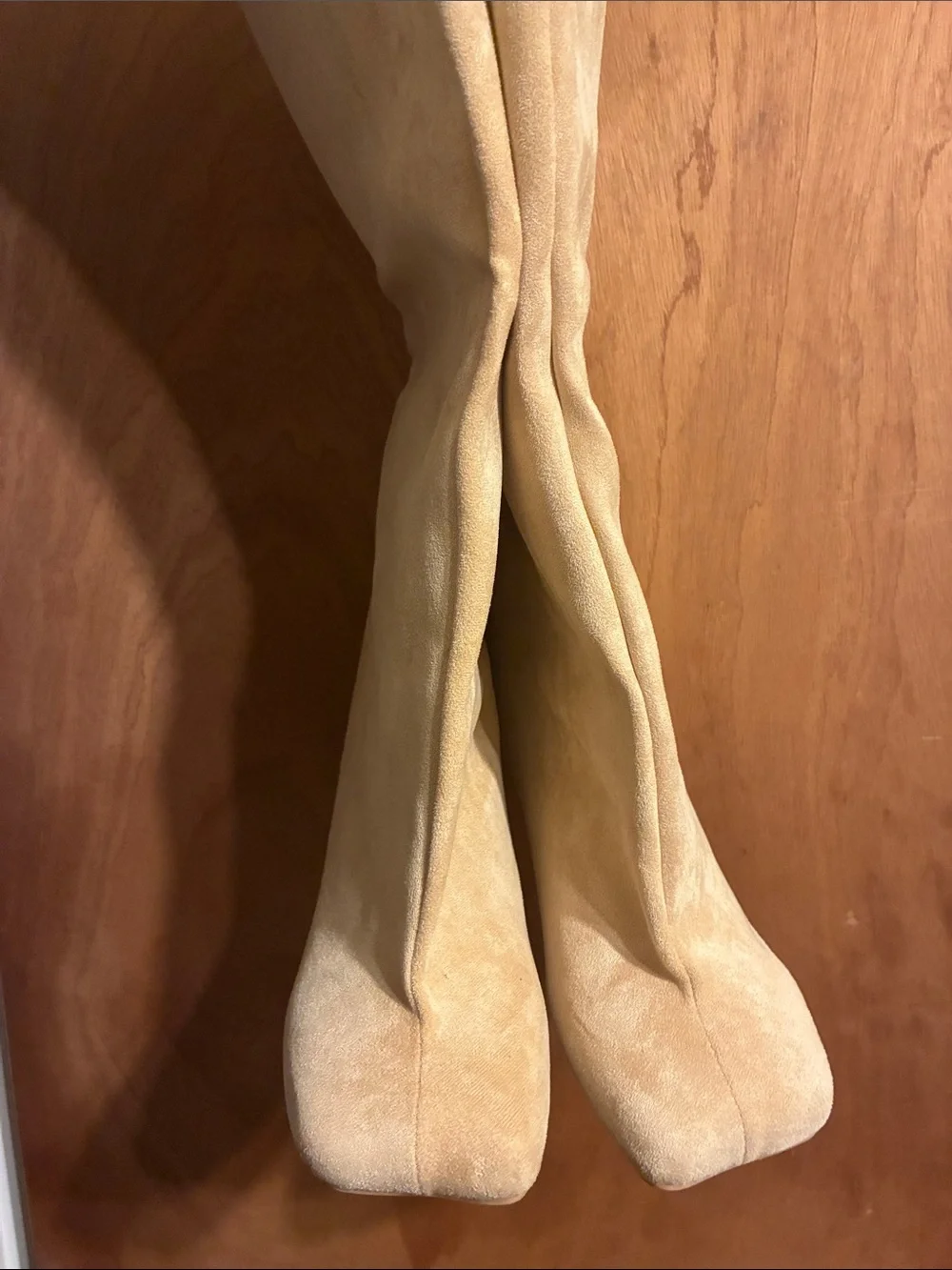 Women's Beige Suede Knee-High Heeled Boots